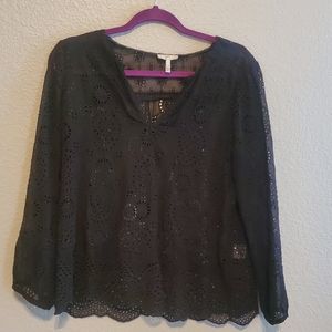 Joie black silk Eyelet top with scalloped edge